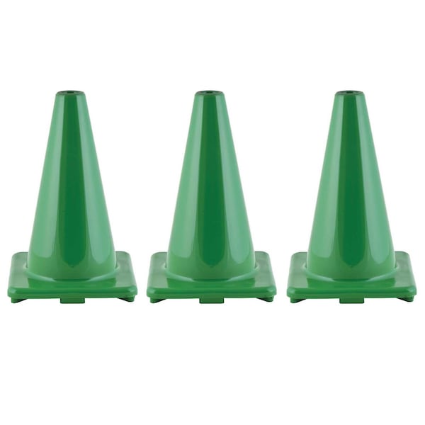Hi-Visibility Cone, Vinyl, 12 in Height, Green 3 PK